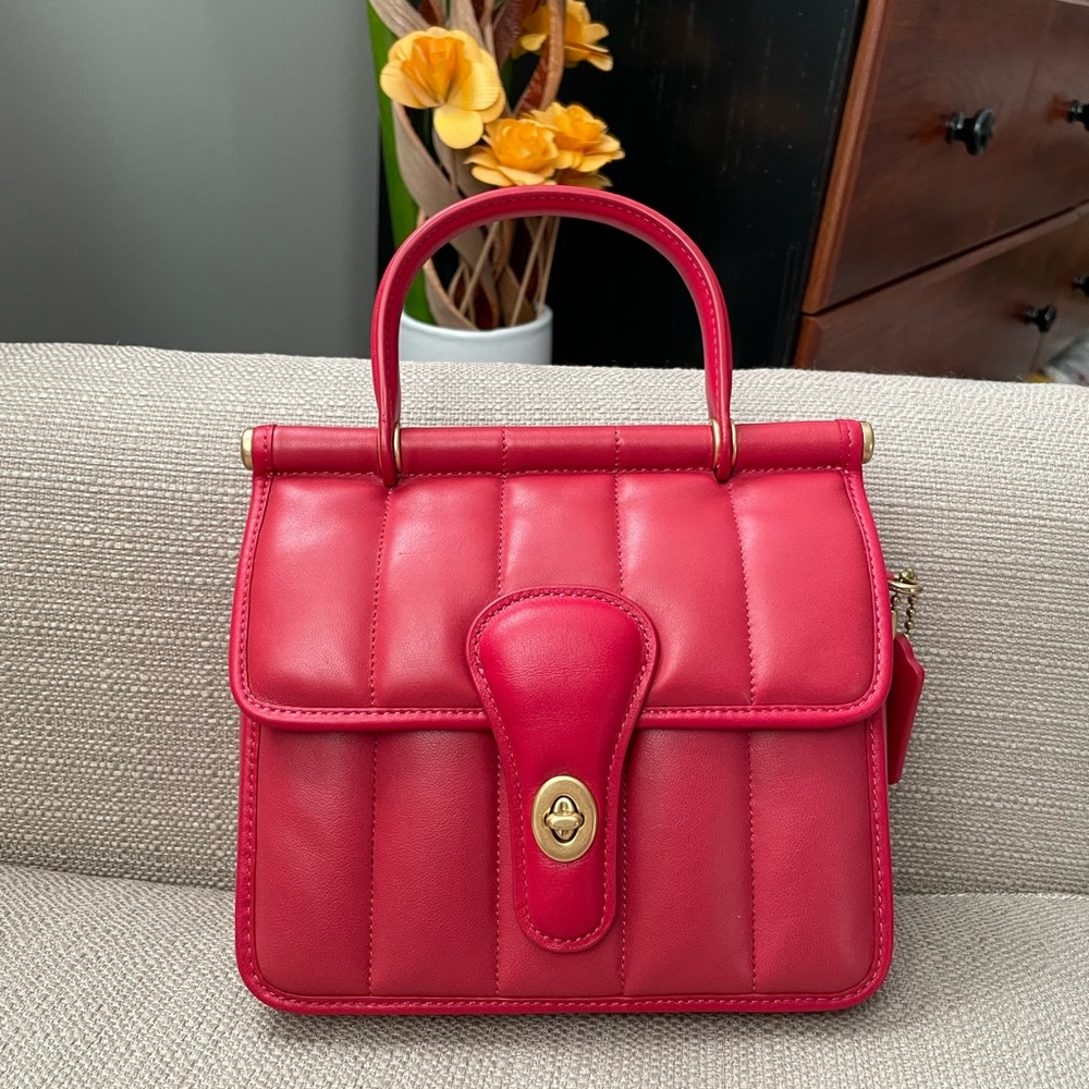 Coach Willis Top Handle 18 With Quilting in colour red Apple New